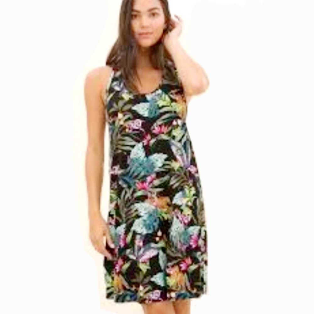 Soma Black Tank Sleepshirt Into The Wild Tropical Size Large New